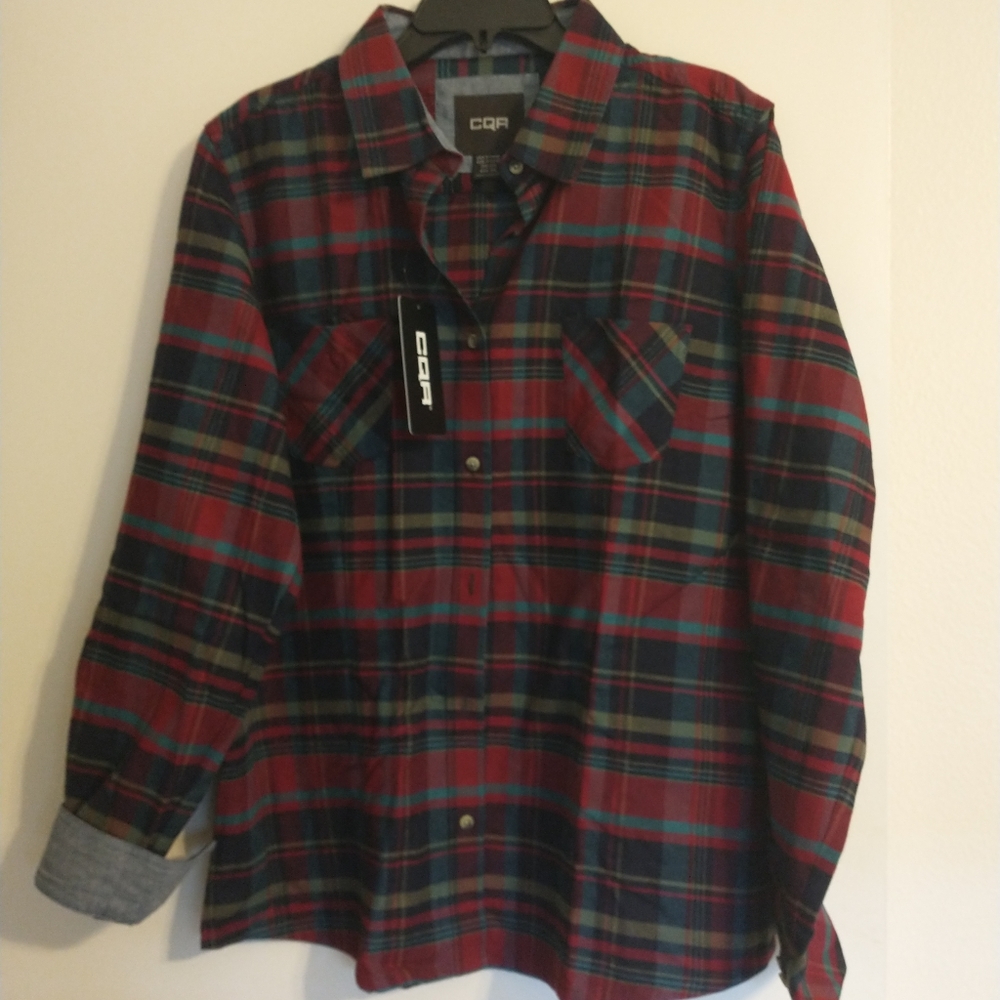 NWT CQR Plaid Cotton Flannel Button Down XL
